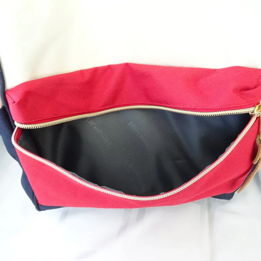 Himawari‎ Red, White & Blue Canvas Laptop Backpack USB Port Inner Pockets